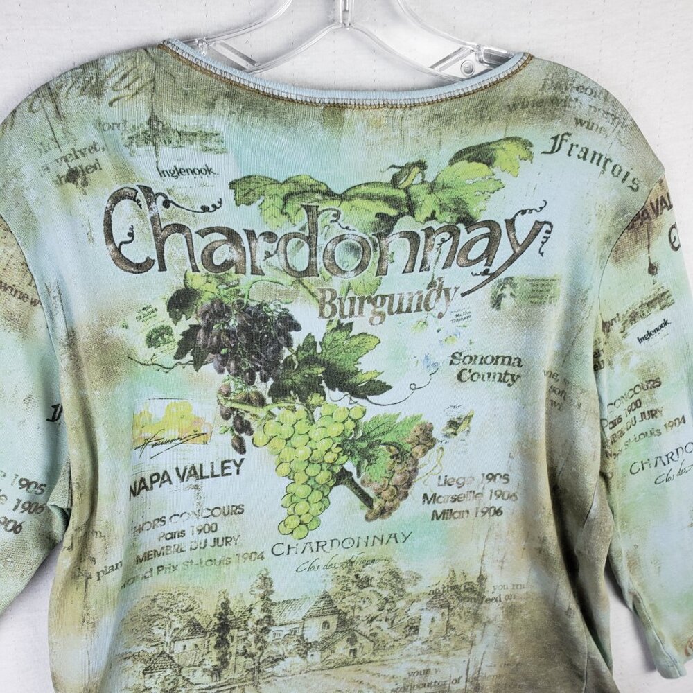 Vintage Y2K Cactus Top Tee Shirt Chardonnay Wine Print Bedazzled Bling size L - Picture 8 of 9